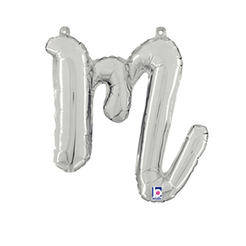 Silver Script Letter M Foil Balloon 14"