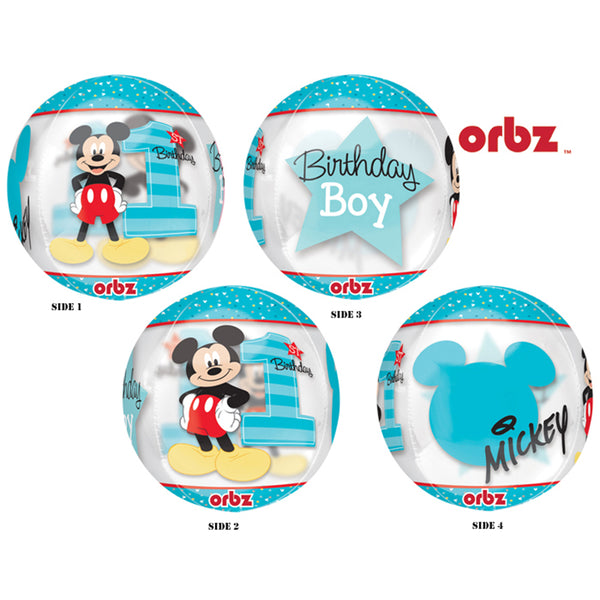 Mickey Mouse balloon 1st Birthday Clear See - Thru Orbz 16"