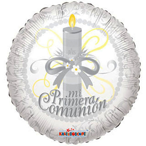 3 Mi Primera Comunion Candle Spanish Theme White Foil Balloon 18"