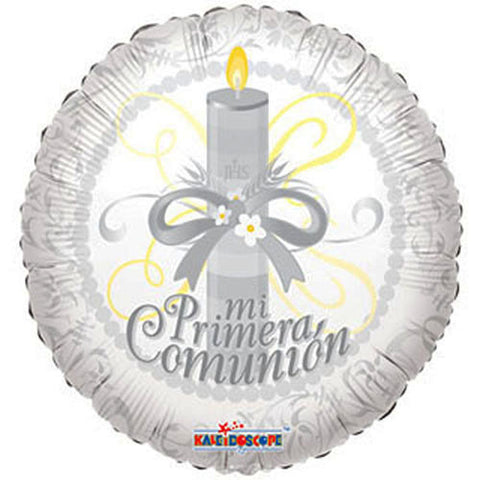 3 Mi Primera Comunion Candle Spanish Theme White Foil Balloon 18"