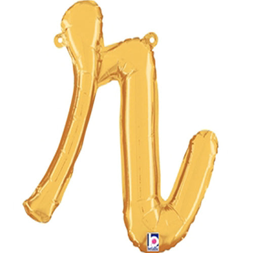 Gold Script Letter R Foil Balloon 14"