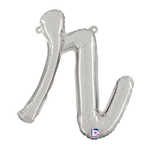 Silver Script Letter R Foil Balloon 14"