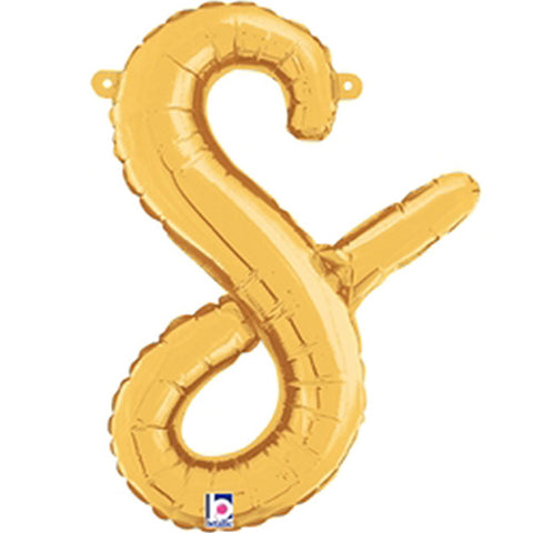 Gold Script Letter S Foil Balloon 14"