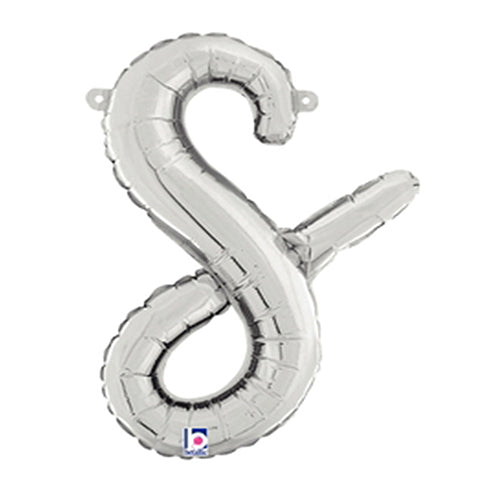 Silver Script Letter S Foil Balloon 14"