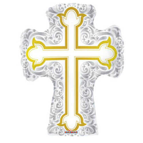 Jumbo Silver Gold Cross Baptism/Communion Theme Foil Balloons 28 "