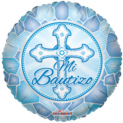 18" Baptism Cross " Mi Bautizo " Spanish Theme Blue Foil Balloon ( 3 Balloons )