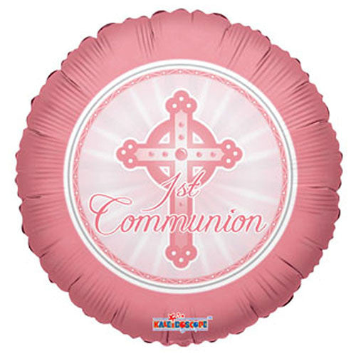 3 First Communion Theme Pink Cross Foil Balloon 18"