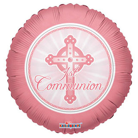 3 First Communion Theme Pink Cross Foil Balloon 18"