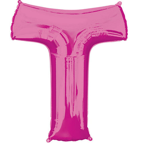 Giant Pink Letter T Foil Balloon 32"