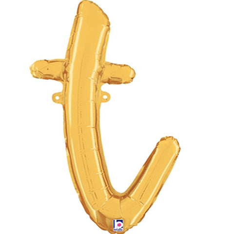 Gold Script Letter T Foil Balloon 24"