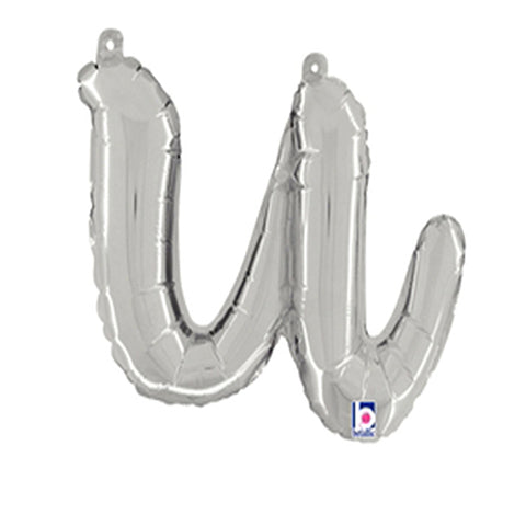 Silver Script Letter U Foil Balloon 14"