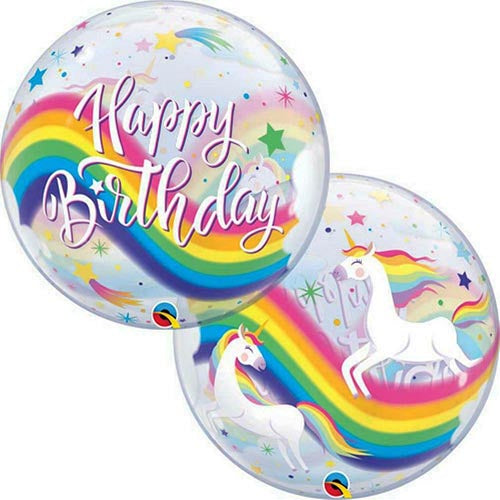 Unicorn Rainbow Birthday Bubble Balloon 22"