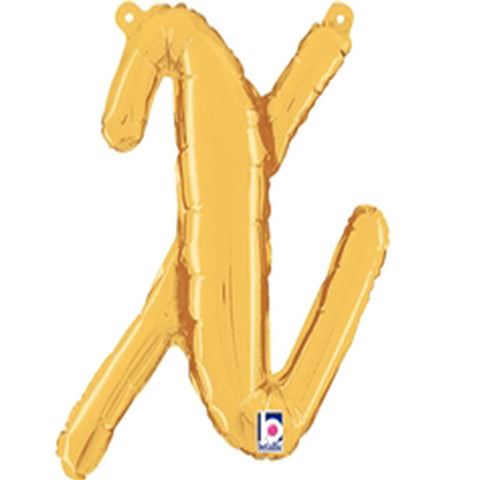 Gold Script Letter X Foil Balloon 14"