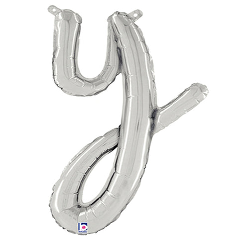 Silver Script Letter Y Foil Balloon 24"