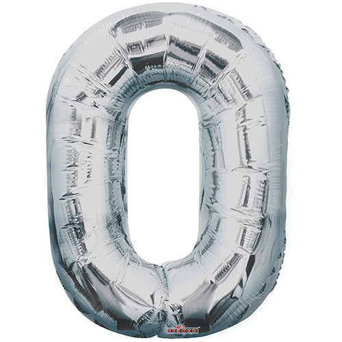 Giant Silver Number 0 Foil Balloon 34"
