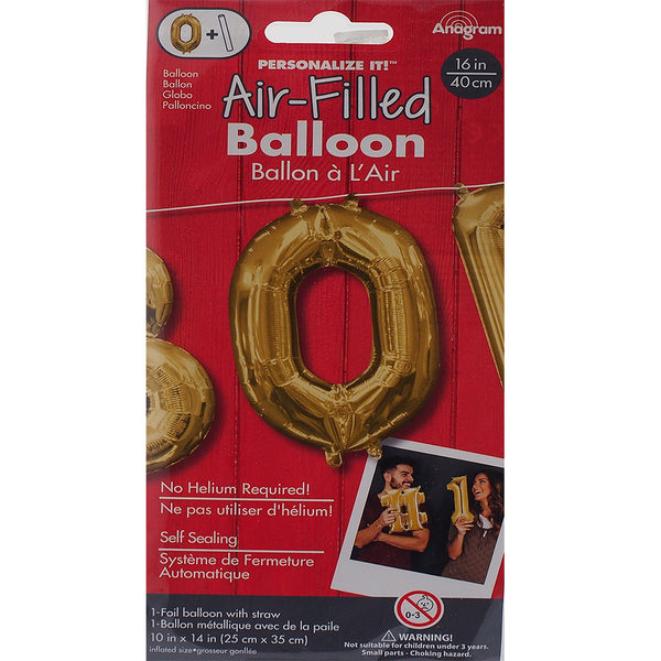 Mini Shape Air - Filled Gold Number 0 Foil Balloon 16".