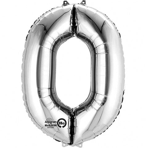 Giant Silver Number 0 Foil Balloon 35"