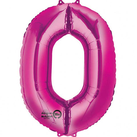 Giant Bright Pink Number 0 Foil Balloon 35"