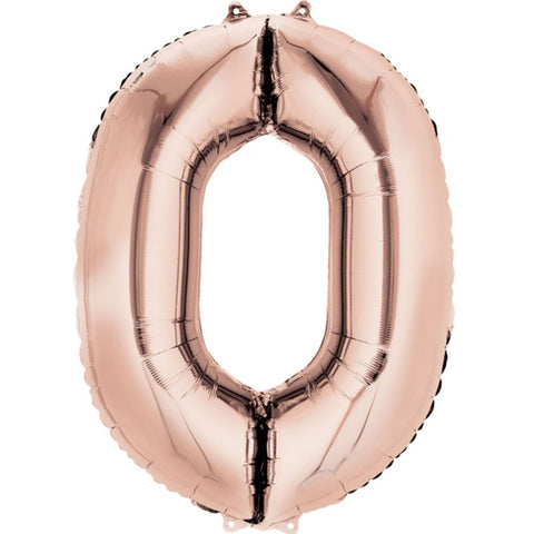 Giant Rose Gold Number 0 Foil Balloon 35"
