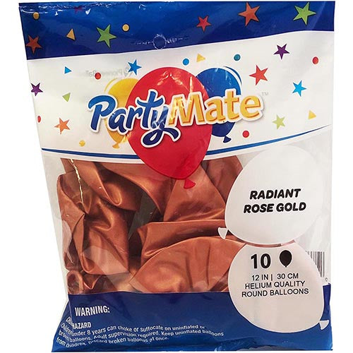 Partymate 10 Radiant Rose Gold Latex Balloons 12" Made In USA