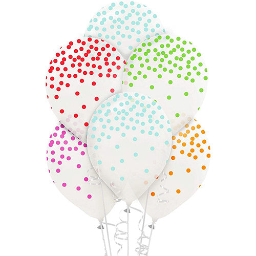 15 Rainbow Printed Confetti Dots Latex Balloons 12"