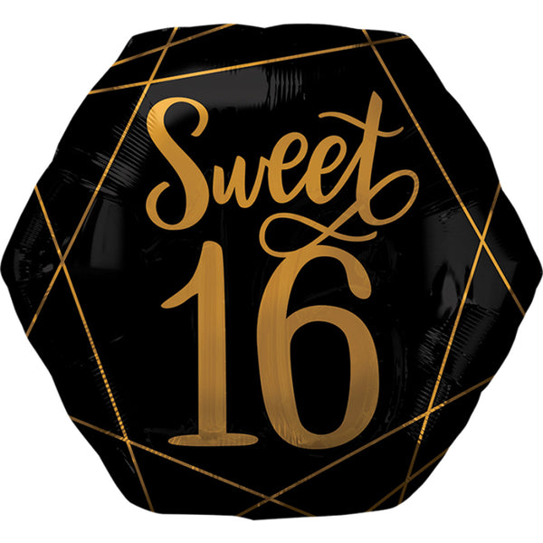 Elegant Sweet 16 Black Foil Balloon 23"