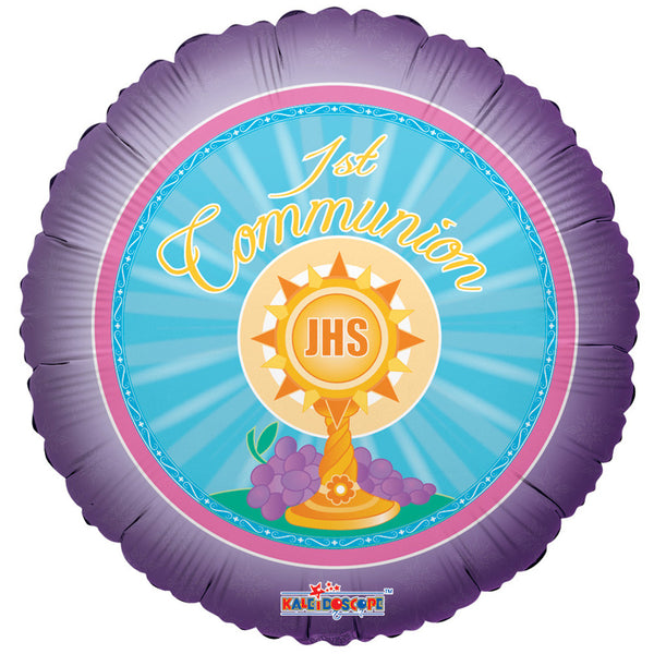 3 First Communion Theme Purple Foil Balloon 18"