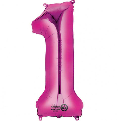Giant Bright Pink Number 1 Foil Balloon 34"
