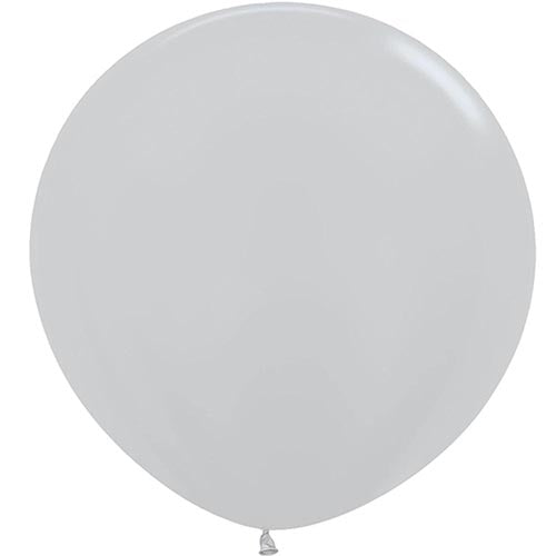 4 Metallic Silver Round Latex Balloons 24"