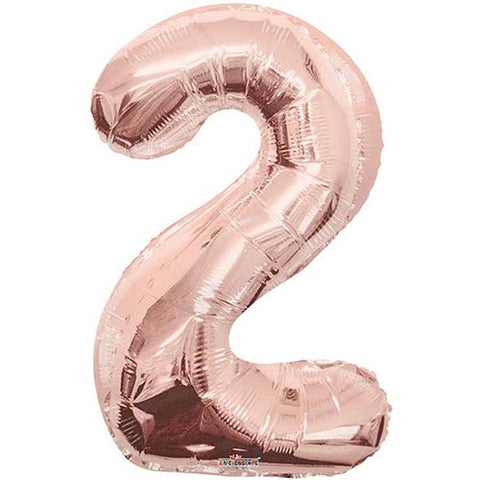 Giant Rose Gold Number 2 Foil Balloon 34"
