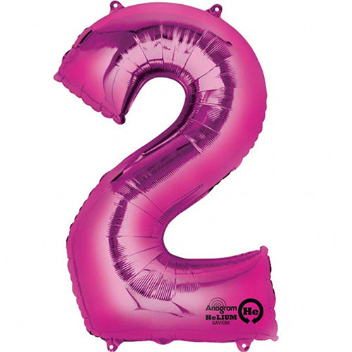 Giant Bright Pink Number 2 Foil Balloon 33"
