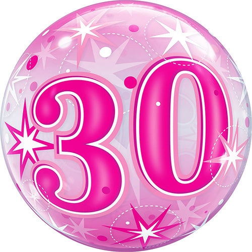 Pink Starburst 30th Bubble Balloon 22"