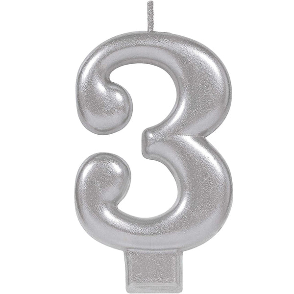 Silver number 3 candle