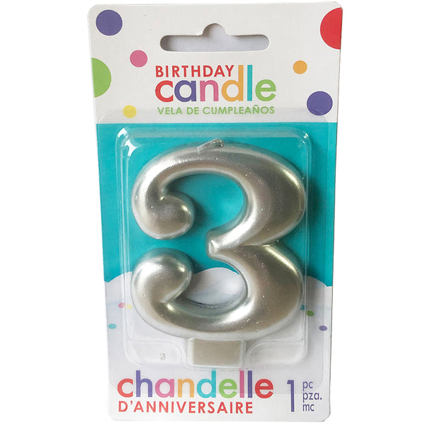Silver Party number 3 candle