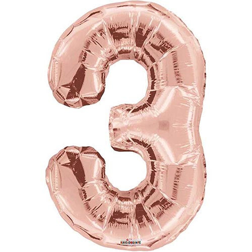 Giant Rose Gold Number 3 Foil Balloon 34"