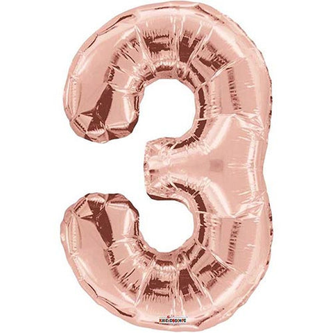 Giant Rose Gold Number 3 Foil Balloon 34"