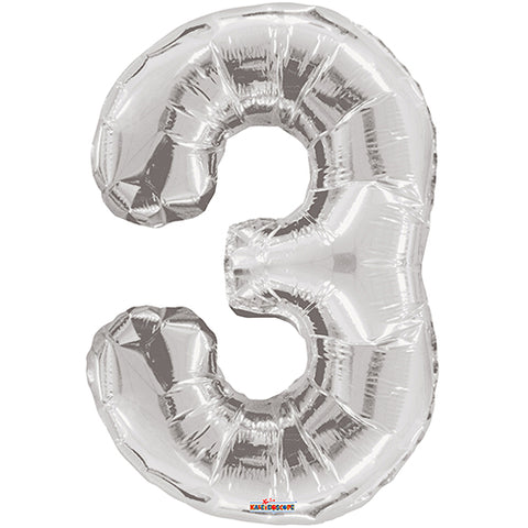Giant Silver Number 3 Foil Balloon 34"