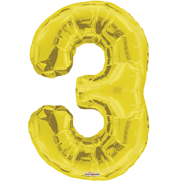 Giant Gold Number 3 Foil Balloon 34"