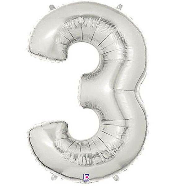 SIlver number 3 balloon