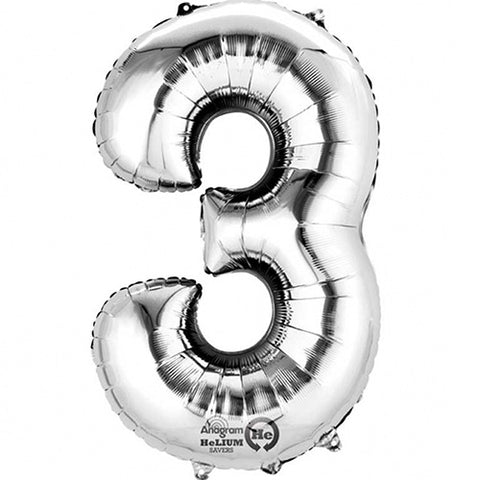 Giant Silver Number 3 Foil Balloon 34"