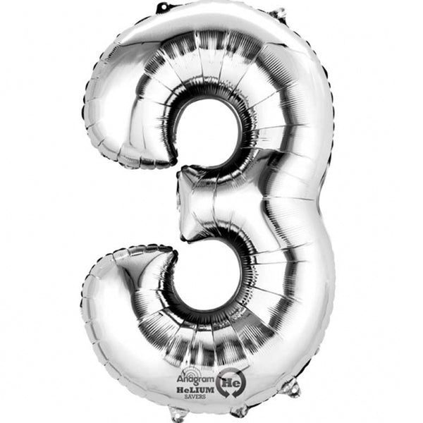 Giant Silver Number 3 Foil Balloon 34"