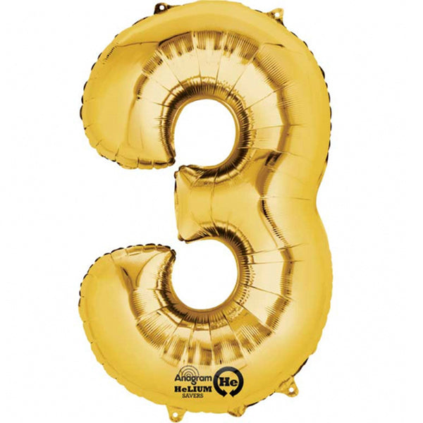 Gold Number 3 Balloon