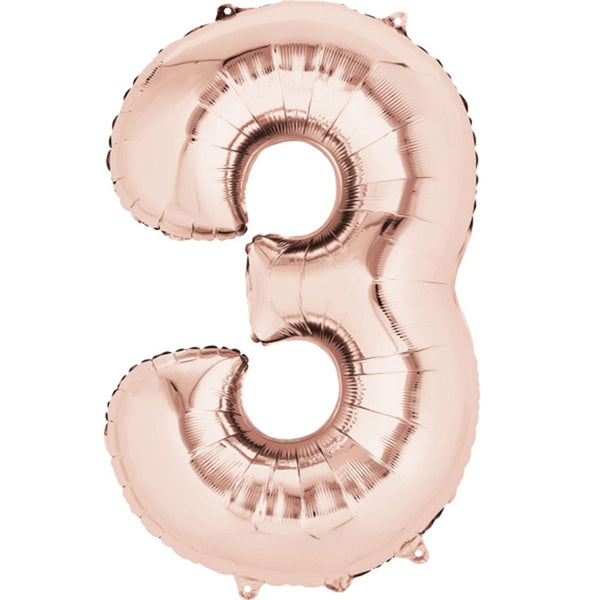 Rose Gold number 3 foil balloon