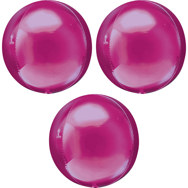 3 Fuchsia Orbz Foil Balloons 16" Pack