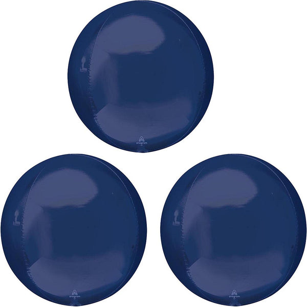 3 Navy Orbz Foil Balloons 16" Pack