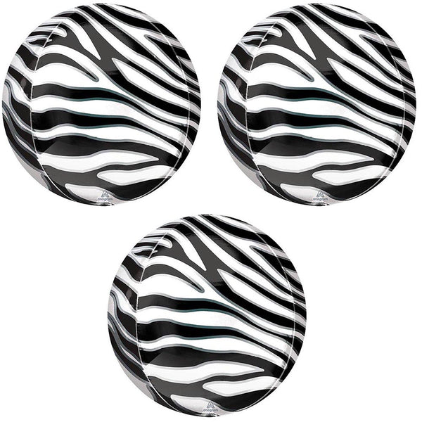 3 Zebra Print Orbz Foil Balloons 16" Pack