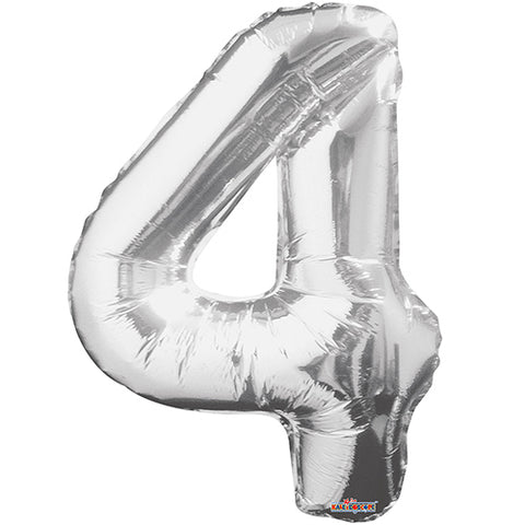 Giant Silver Number 4 Foil Balloon 34"