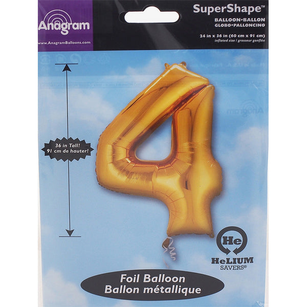 Gold Number 4 Balloon