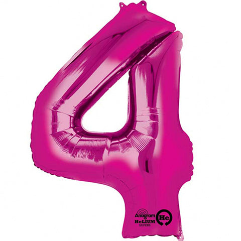 Giant Bright Pink Number 4 Foil Balloon 36"