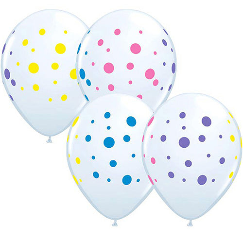 50 Colorful Dots on White Latex Balloons 11"